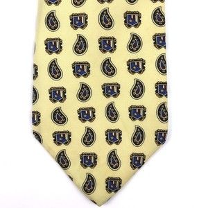 Tommy Hilfiger Men's 100% Silk  Shields Paisley Beige Light Yellow Necktie